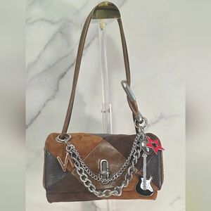 Marc Jacobs : Brown Patchwork Suede Silver Chains and Charms